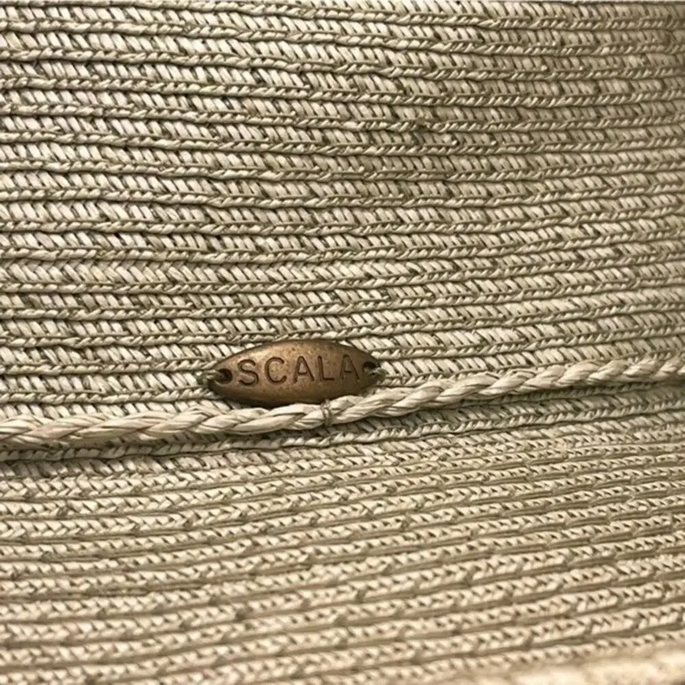 Scala Collection Women Tan Sage Green Paper Straw Sun Hat Wide Brim Beach Summer